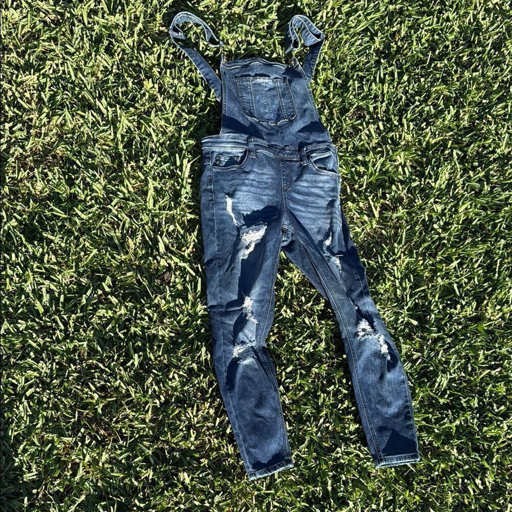 Distressed Denim Overalls KANCAN Ripped Dark Denim - NWOT Size Small